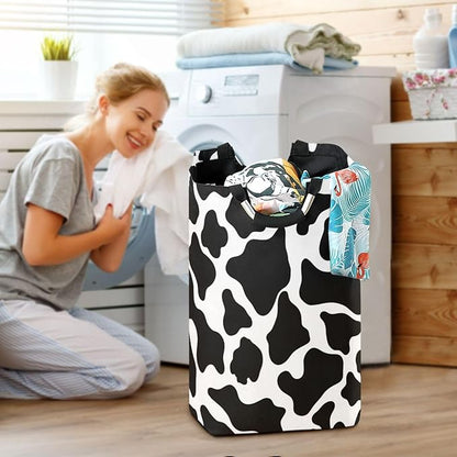 Laundry Hamper Basket Cow White Texture Storage Basket Collapsible Clothes Hamper with Handle Decorative Organizer Bins Basket for Kids Room Dirty Cloth College Dorm
