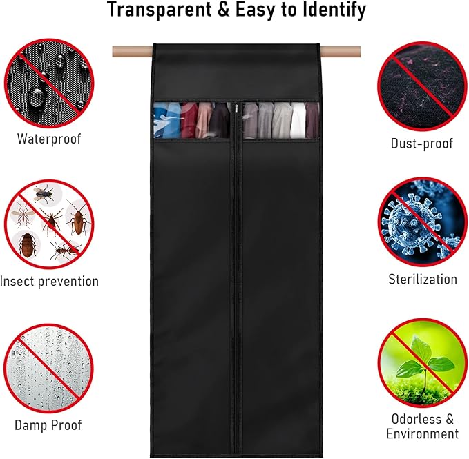 Garment Bag Black Large (L 24x20x35.5") Storage bag for clothes Long-term storage Jacket and clothes Protection from dust