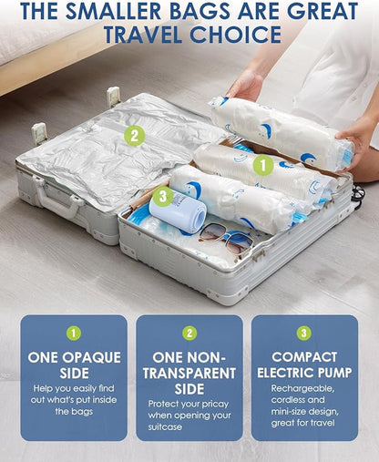 Vacuum Storage Bags with Electric Pump, 16 Pack Vacuum Sealed Bag with 1500mAh Rechargeable Battery for Clothes, Blanket, Duvets, Pillows, Comforters, Travel