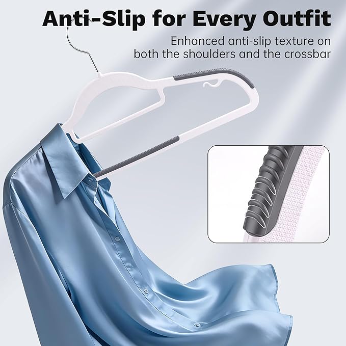 30 Pack Plastic Clothes Hangers, Non-Slip Slim Coat Hangers with 360° Swivel Hook, Space-Saving Heavy Duty Hangers for Shirts, Pants, Suits(White)