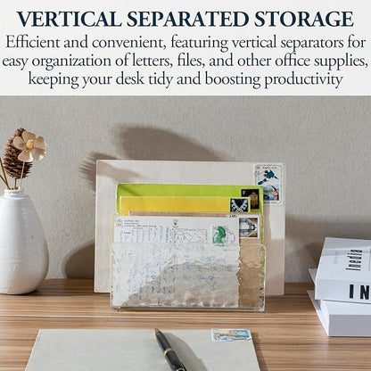 MyGift 2 Slot Modern Ripple Texture Premium Clear Acrylic Desktop Mail Holder Letter Sorter, Transparent Office Desk Paper File Divider Vertical Storage Rack