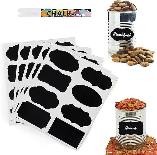 96 Pack Chalk Label, for Marking Kids, Dog, Cat, Ferret Treats, Bottles & Kitchen Food Containers, Includes Writing Pen