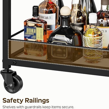 Bar Cart for The Home, Small Bar Cart on Wheels, Beverage Cart, Home Bar Serving Cart with Glass Holder, Drink Cart for Bar, Kitchen, Transparent and Black BC03BK