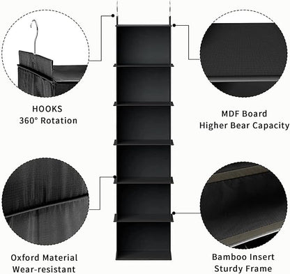 YOUDENOVA Hanging Closet Organizer, 6-Shelf Closet Hanging Storage Shelves, Black