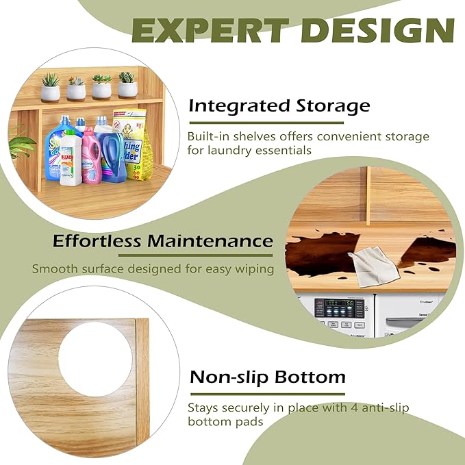 Royxen Laundry Countertop with 20“ Shelf Universal Fit, Washer and Dryer Countertop with Storage Space, Oak