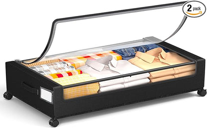 YEEBONIX Underbed Storage with Wheels, Square Under Bed Storage Containers, 60L Under The Bed Storage, Rolling Under The Bed Storage Metal Drawer for Clothes, Blankets, Shoes...