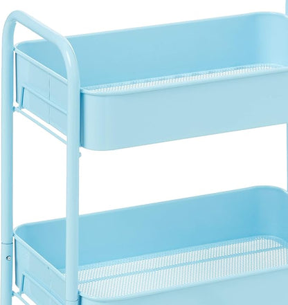 CAXXA 3-Tier Rolling Metal Storage Organizer - Mobile Utility Cart with Caster Wheels, Blue