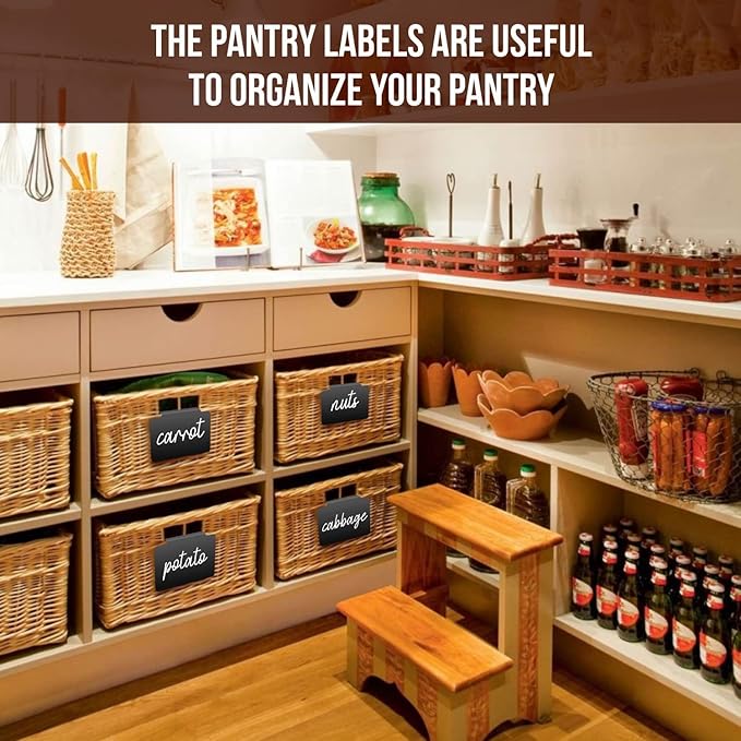 Basket Labels Clip On for Pantry Organization and Storage Baskets Bin Labels - Small Chalk Labels for Baskets - Black Bin Clip Labels for Baskets - Chalkboard Basket Tags Dry Erase Bin Labels Clip On