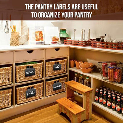 Basket Labels Clip On for Pantry Organization and Storage Baskets Bin Labels - Small Chalk Labels for Baskets - Black Bin Clip Labels for Baskets - Chalkboard Basket Tags Dry Erase Bin Labels Clip On