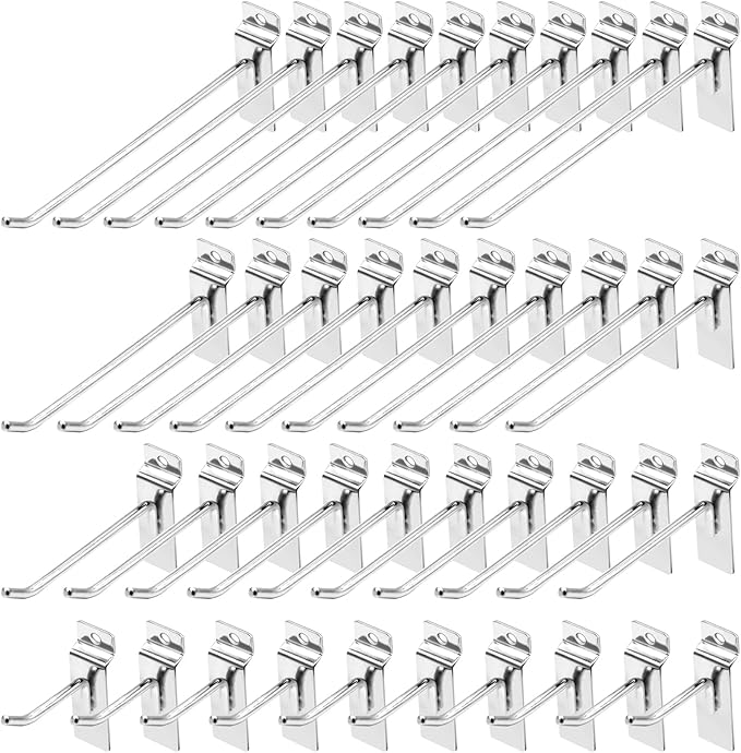 40Pcs 2/4/6/8 Inches Silver Slatwall Panel Hooks Assortment Set, Heavy Duty Slat Wall Hanging Display Hooks Pegboard Hanger Hook for Gridwall Garage Shop Retail