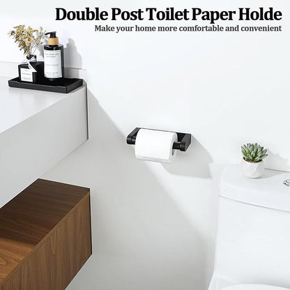 Alise Black Toilet Paper Holder, Double Post Spring Loaded Bathroom Toilet Paper Holder Wall Mount SUS304 Stainless Steel Tissue Holder Toilet Paper Roll Holder for Washroom, RV