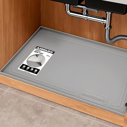 Aisslro Under Sink Mat 34" X 22", Waterproof Silicone Under Sink Mats for Kitchen, Anti-Leak Shelf Liner & Cabinet Protector with Raised Edge, [BPA Free] Bathroom Tray Home Organizer, Gray