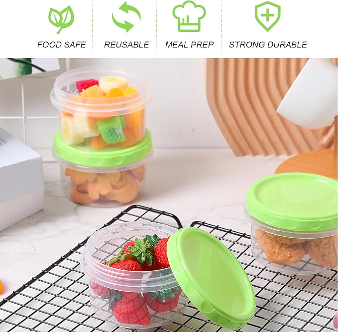Sieral 36 Pack 8 oz Freezer Containers with Lids Reusable Deli Freezer Storage Containers Stackable Plastic Thick Twist Top Jars for Takeout Food Round Wide Mouth Lunch Snack (Green)