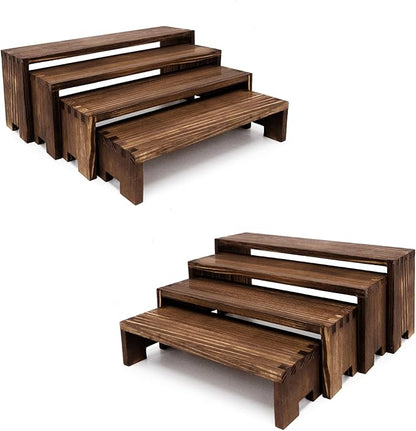 2 Set 8Pcs Large Display Riser Wood Risers Wooden Cupcake Display Stand 4Tiered Racks Perfume Display Dessert Food Stands for Vendors Event Party