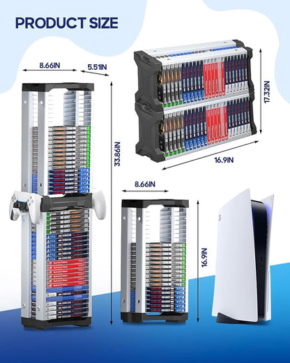 Nargos Video Game Storage Tower for PS5/ PS4/ PS3/ PS2/ PSP/Xbox One/Xbox 360 and Xbox Series X/S/Wii/Wii U/Switch/Switch 2 Game Cases, DVD and Blu-Ray Disks Holder Organizer (46 PCS)