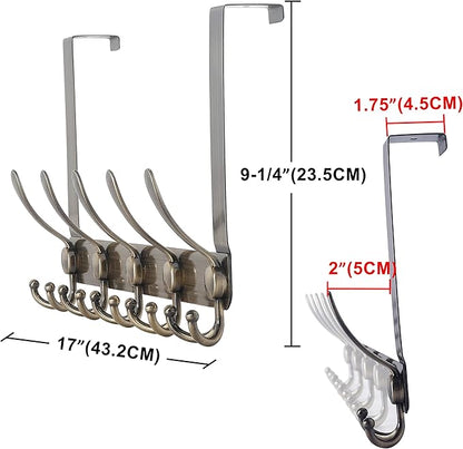 Dseap Over The Door Hook Hanger - Fits 1 3/8" to 1 3/4" Standard Doors | 5 Tri Hooks Heavy Duty Towel/Coat Rack | Door Organizer for Clothes, Jackets, Hats, Towels, Bronze, Pack of 2