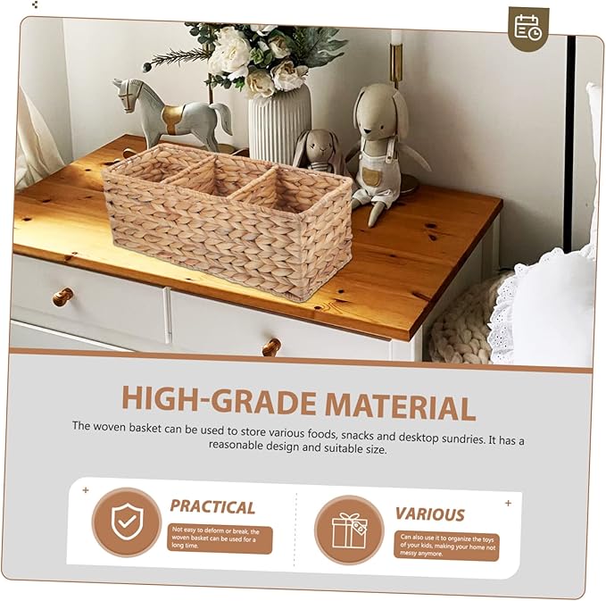 CHILDWEET Woven Storage Basket Lid Decorative Straw Basket for Kitchen Bathroom Office