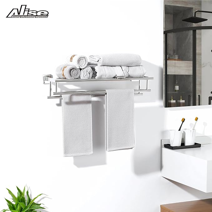 Alise Towel Rack,Towel Holder Towel Shelf with Double Towel Bars for Bathroom Lavatory,24 Inch SUS 304 Stainless Steel Wall Mount Towel Hanger,Polished Chrome