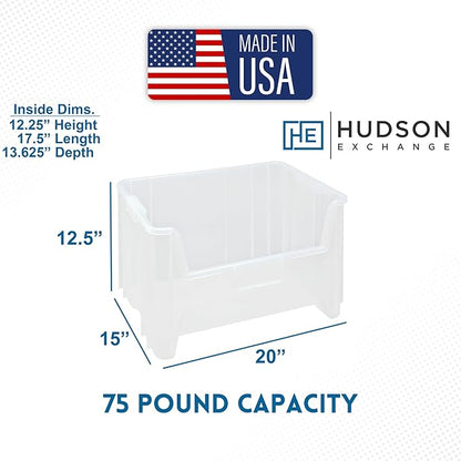 Hudson Exchange 20" x 15" x 12.5" (3 Pack) Plastic Giant Stackable Hopper Bin Container, Clear