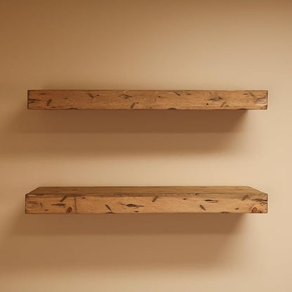 Urbandi Rustic Distressed Floating Shelves, Set of 2, Handmade Out of Pine Wood, 3 Inch Thick, Made in USA (Aged Oak, 24Lx3Hx6D)
