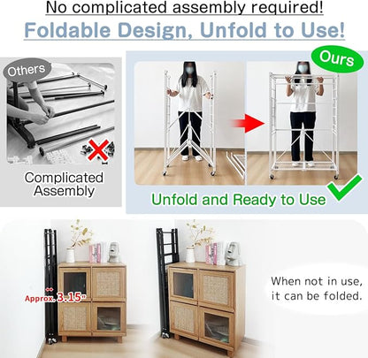 lumizone Folding Clothing Rack with Wheels Expandable Wardrobe Portable Clothes Rack for Hanging Clothes Adjustable Closet Shelves Garment Rack Durable Closet Racks for Hanging Clothes (Pro Black)