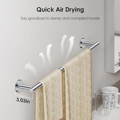 FORIOUS Towel Bar Wall Mounted, Stainless Steel Towel Racks for Bathroom, Includes Wall Mounting Hardware (Chrome, 20 Inch)