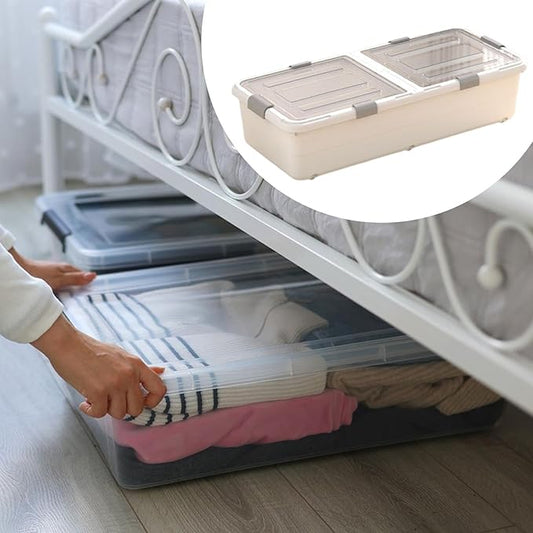 ＫＬＫＣＭＳ Under Bed Storage Container with Wheels for Shoes Clothes Fashion Shoe Organizer Drawer with Clear Lid for Dorm Home Bedroom
