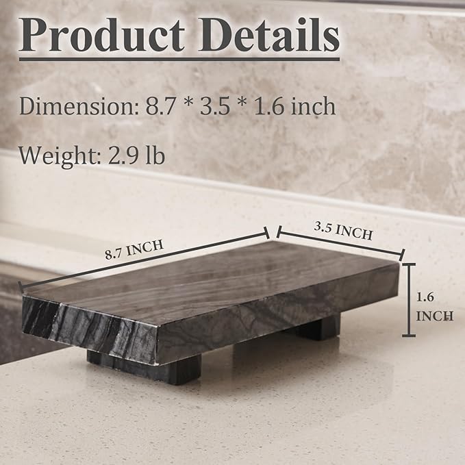 Natural Marble Tray Pedestal Stand, Modern Marble Riser for Decor Display, Soap Dispenser Holder for Bathroom, Kitchen, Home Decor
