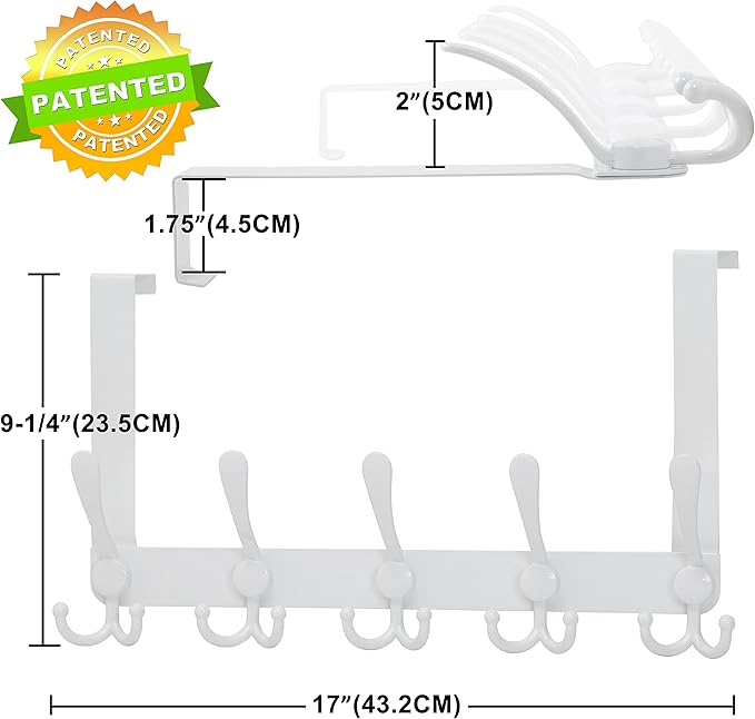Dseap Over The Door Hook Hanger - Fits 1 3/8" to 1 3/4" Standard Doors | 5 Tri Hooks Heavy Duty Towel/Coat Rack | Door Organizer for Clothes, Jackets, Hats, Towels, Green, Pack of 2