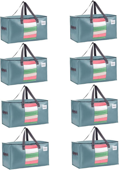 VENO 8 Pack Moving Bags, Christmas Storage Bins, Moving Boxes Alternative, Comforter and Blanket Storage Bags, College Dorm Packing Supplies, Foldable Heavy-Duty Tote (Shiny Light Blue, 8 Pack)
