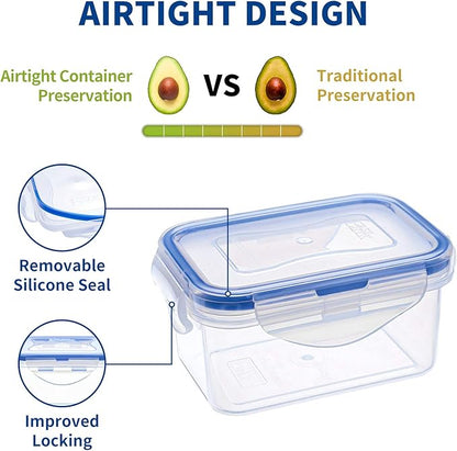 KIGI 6 Pack 6OZ Small Plastic Rectangular Bento Box Leakproof Food Storage Containers with Lids Airtight Mini Meal Prep