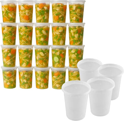 ProTakeOut 32oz [50 set] Heavy Duty Plastic Deli Container | BPA-Free Food Storage with Airtight Leak‑Proof Lids | Microwave, Freezer & Dishwasher Safe – Stackable, Bulk Reusable Soup & Meal Prep Tub