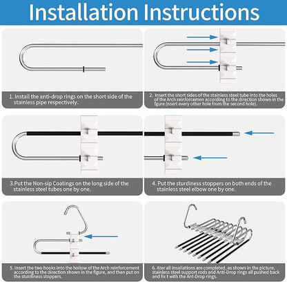Upgrade 9 Layers Pants Hangers Space Saving, Non Slip Stainless Steel Multifunctional Pants Rack S-Type Clothes Pant Closet Hanger Organizer for Pants Jeans Trousers Scarf Skirts(4 Pack, Antiquewhite)