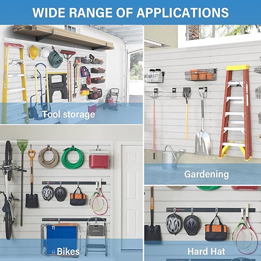 8x4FT Slat Wall Paneling Slatwalls Panel Wall Heavy Duty Industrial PVC Panels Garage Storage System for Easy Install Garage Organization Sturdy Walls Slats for Home & Bike Rack Storage