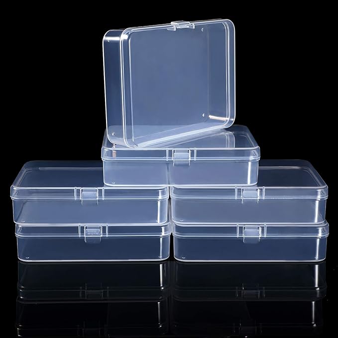Jetec 6 Pieces Mini Plastic Clear Beads Storage Containers Box for Collecting Small Items, Beads, Jewelry, Business Cards, Game Pieces, Crafts (4.5 x 3.3 x 1.2 Inch)
