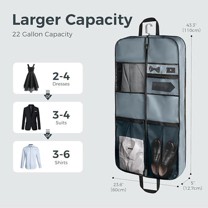 pack all 43" Premium Gusseted Travel Garment Bag, Heavy Duty Hanging Suit Bag, Foldable Dress Bag for Closet Storage, Suit Cover Protector for Clothes Shirts Dresses Coats(Grey)