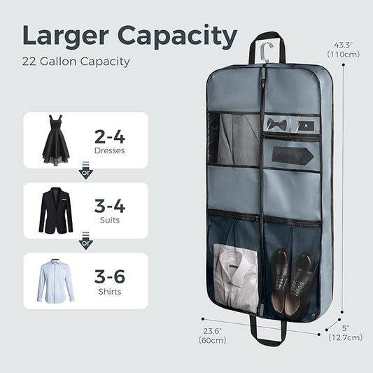 pack all 43" Premium Gusseted Travel Garment Bag, Heavy Duty Hanging Suit Bag, Foldable Dress Bag for Closet Storage, Suit Cover Protector for Clothes Shirts Dresses Coats(Grey)