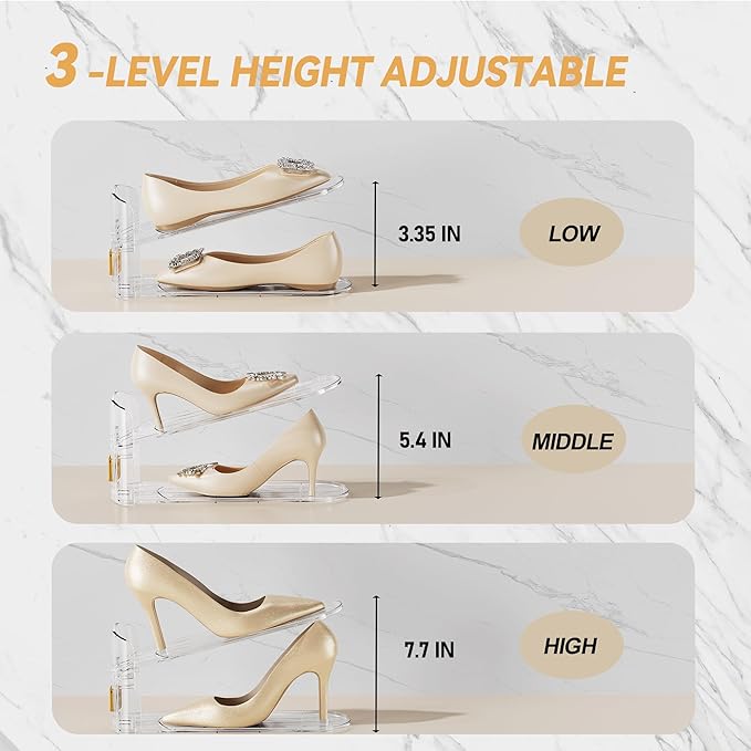 Shoe Slots Organizer for Closet, Shoe Stacker Organizer Double Layer Stack Shoe Rack, Shoe Display Shelf 50% Space Saver Storage Holder for Closet, 8 PACK