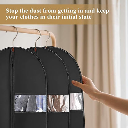 55-Inch Garment Bags Covers,Hanging Clothes Bag, Suit Cover Bags with Clear Window for Hanging Closet Clothes Storage and Travel (Black-55Inch)