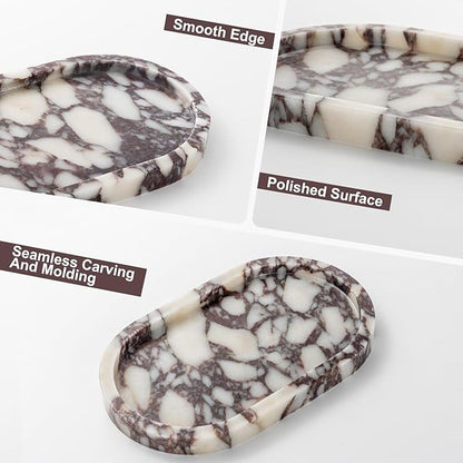 Calacatta Viola Marble Oval Trays 10"x6" - Bathroom Vanity & Kitchen Organizer Set, Stone Serving Dish for Jewelry/Perfume