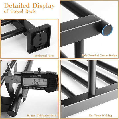 Alise Towel Rack for Bathroom Wall Mount,Bathroom Towel Holder Double Towel Bars with Shelf,16 Inch SUS304 Stainless Steel Towel Hanger for Bathroom Walls,Matte Black