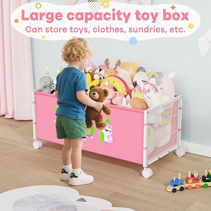 Large Toy Box, Toy Storage Organizer for Kids, Toy Chest for Toddlers with 360° Wheels, Toybox for Living Room, Oxford Cloth Toy Box for Boys, Girls, Stuffed Animals, Clothes
