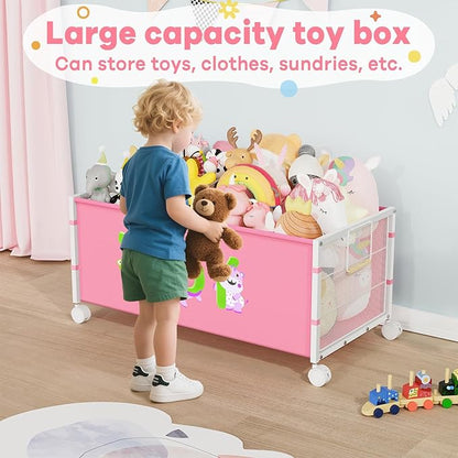Large Toy Box, Toy Storage Organizer for Kids, Toy Chest for Toddlers with 360° Wheels, Toybox for Living Room, Oxford Cloth Toy Box for Boys, Girls, Stuffed Animals, Clothes