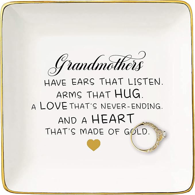 Mother's Day Gift for Grandma-Grandmother Gift-Grandmothers Have Ears That Listen Arms That Hug-Birthday Gift-Christmas Gift for Grandma Nana-Gigi Gift-Ceramic Jewelry Tray,Trinket Holder,Ring Dish