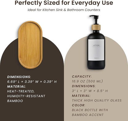 Maisonovo Glass Soap Dispenser Bathroom Set | Hand Soap and Dish Soap Dispenser Set | 16.9oz Amber Bottles with Black Bamboo Pump | Bathroom Lotion Dispenser Set of 2
