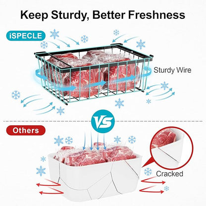 iSPECLE Freezer Organizer Bins - 4 Pack Stackable Deep Freezer Organizer Bins for 5 Cu.Ft Chest Freezer Easy Get Food from Bottom without Digging, Add Space Sort Store More Frozen Food, Black