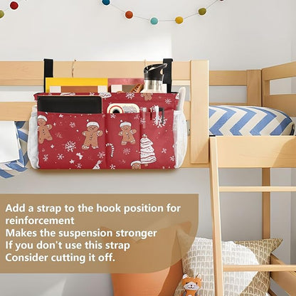 CuwrYet Bedside Caddy Hanging Bunk Bed Caddy Bed Organizer Hanging Pocket with 2 Hooks Bedside Storage Organizer Pocket Bag Holder Gingerbread Christmas Tree01