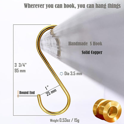 DaylyFav S Hooks, Solid Brass, Round-End Craftsmanship, 7 Pack, Gold - for Kitchen Rack Rail Closet Dorm Hanging Pans Pots Coffee Mugs Jeans Towels Bags Purse