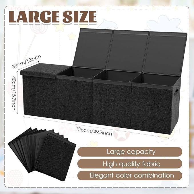Patelai Extra Large Toy Box Chest with Lids 4/3 Grids Large Chest Collapsible Kids Toy Storage Baskets Gifts for Boys Girls Living Room Nursery Playroom(49.2 x 13 x 15.7'',Black)