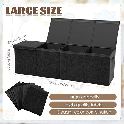 Patelai Extra Large Toy Box Chest with Lids 4/3 Grids Large Chest Collapsible Kids Toy Storage Baskets Gifts for Boys Girls Living Room Nursery Playroom(49.2 x 13 x 15.7'',Black)